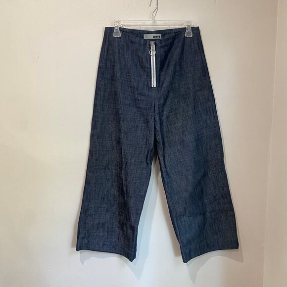 Top Shop Moto Exposed Front Zipper Tailored Cropped Wide Leg Jeans Sz 28 - Picture 1 of 6